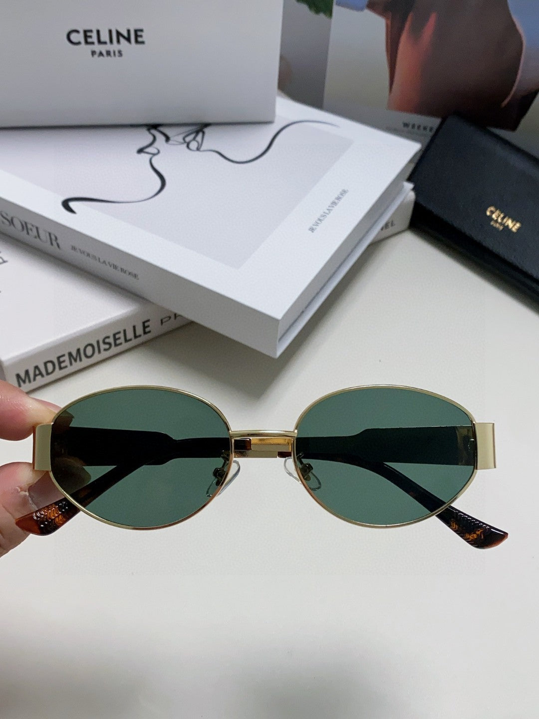 CELINE TRIOMPHE SUNGLASSES 548596 IN METAL BLACK LENSES