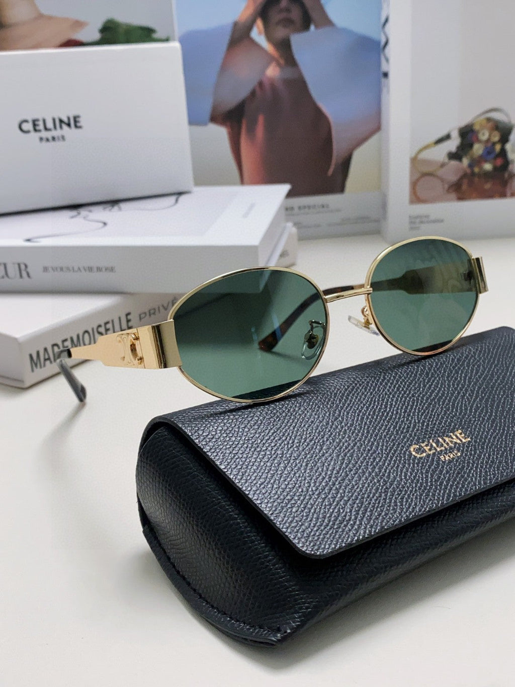 CELINE TRIOMPHE SUNGLASSES 548596 IN METAL BLACK LENSES