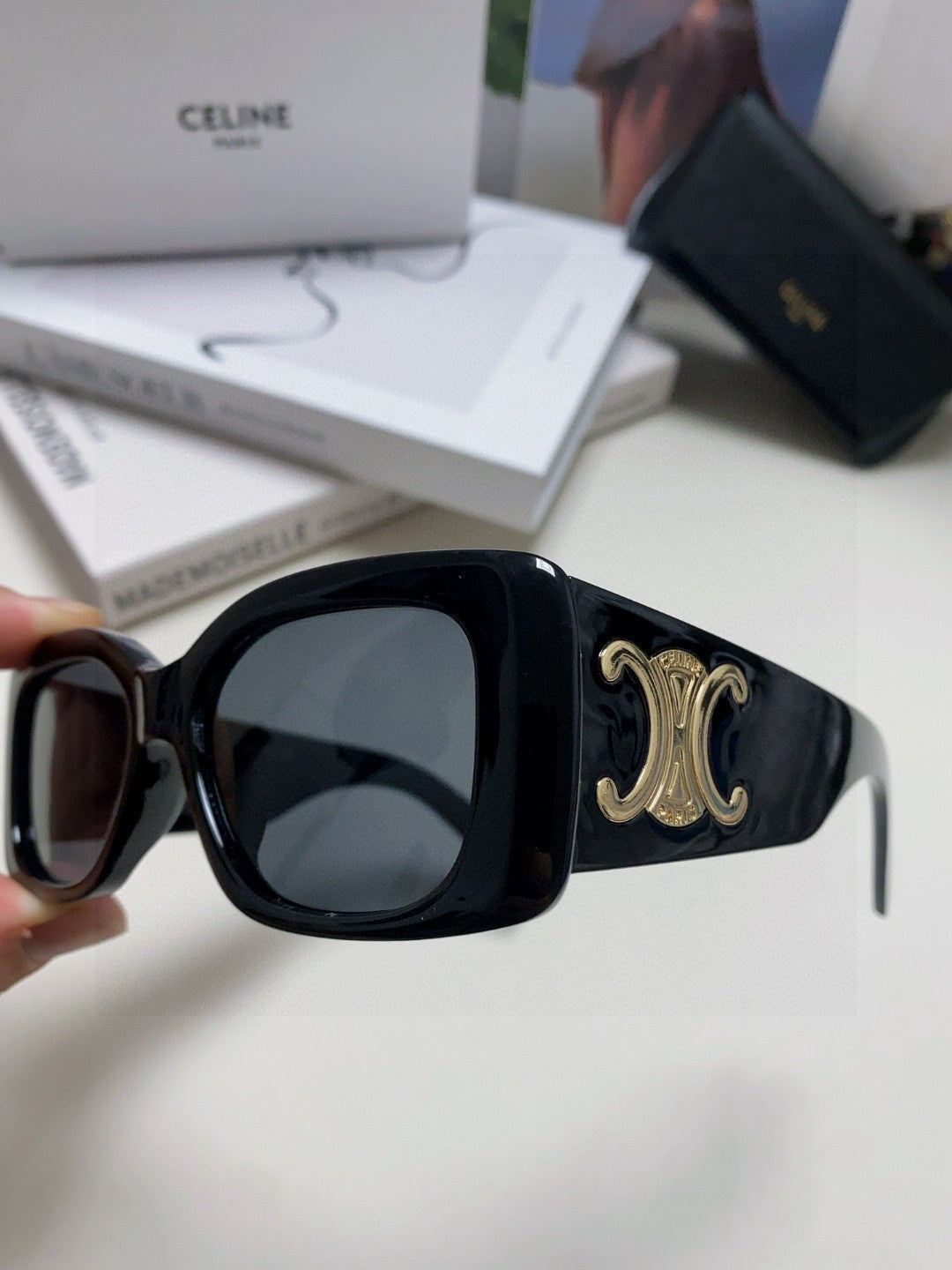 CELINE TRIOMPHE SUNGLASSES 548602 IN BLACK ACETATE