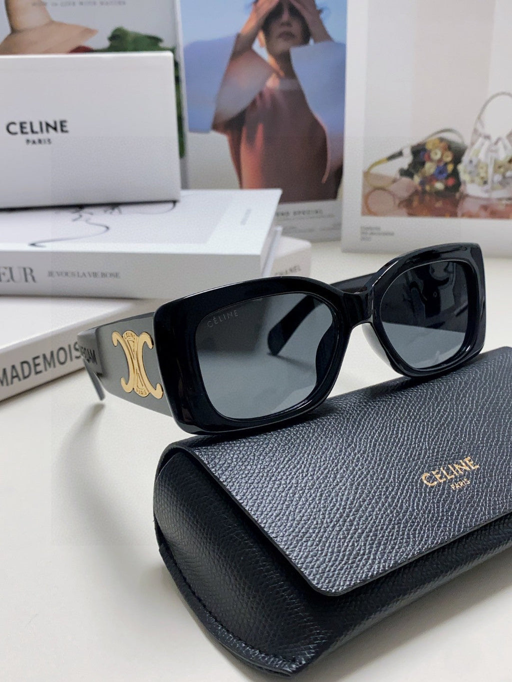 CELINE TRIOMPHE SUNGLASSES 548602 IN BLACK ACETATE