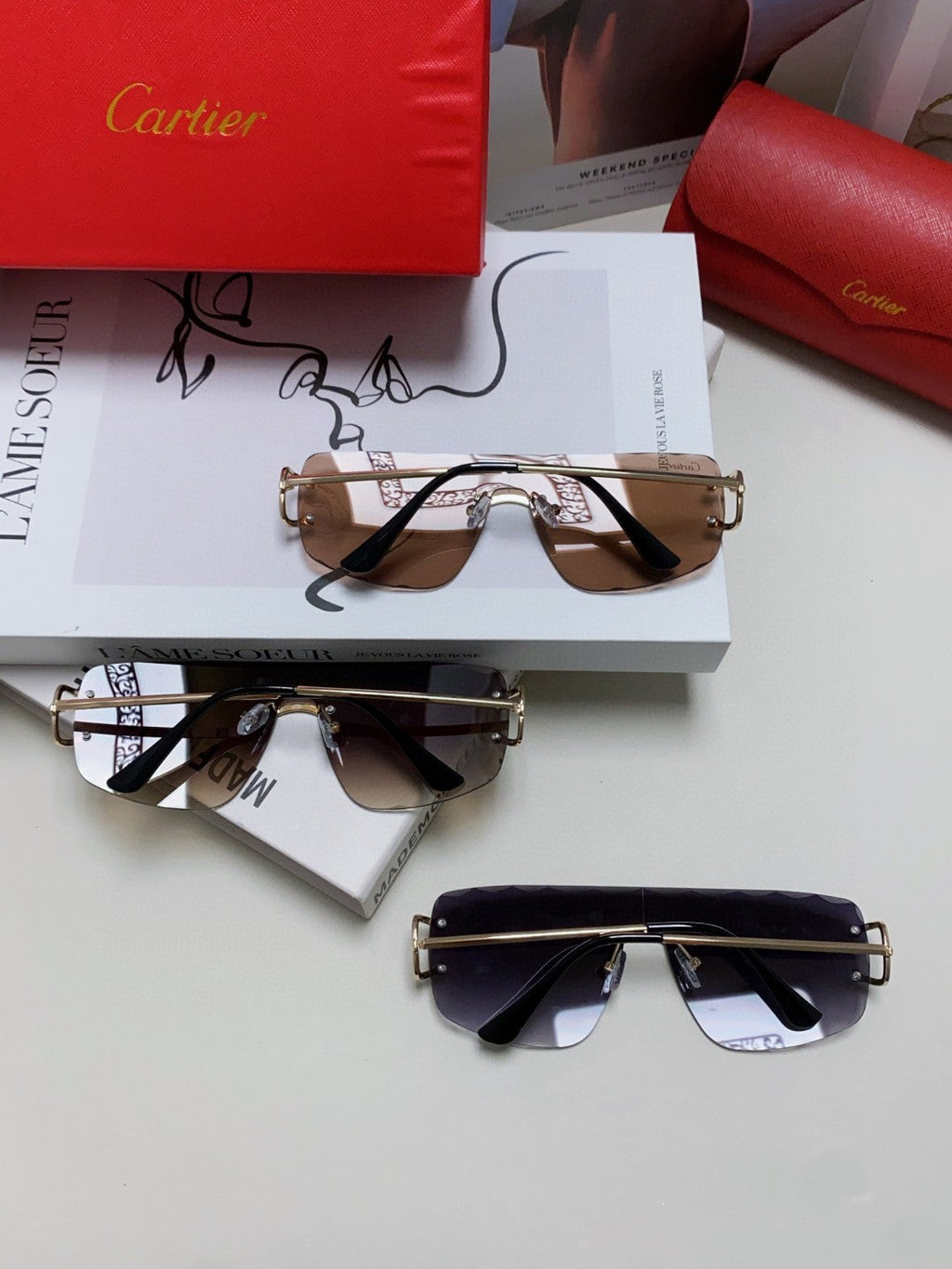 CARTIER RIMLESS NAVIGATOR FRAME SUNGLASSES 548665 IN METAL