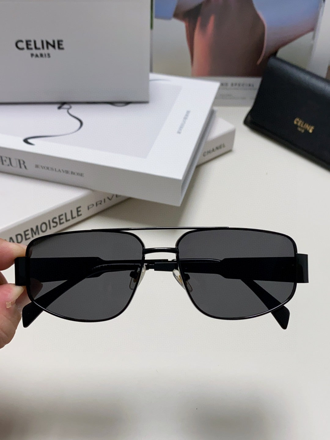 CELINE TRIOMPHE SUNGLASSES 512996 IN BLACK METAL