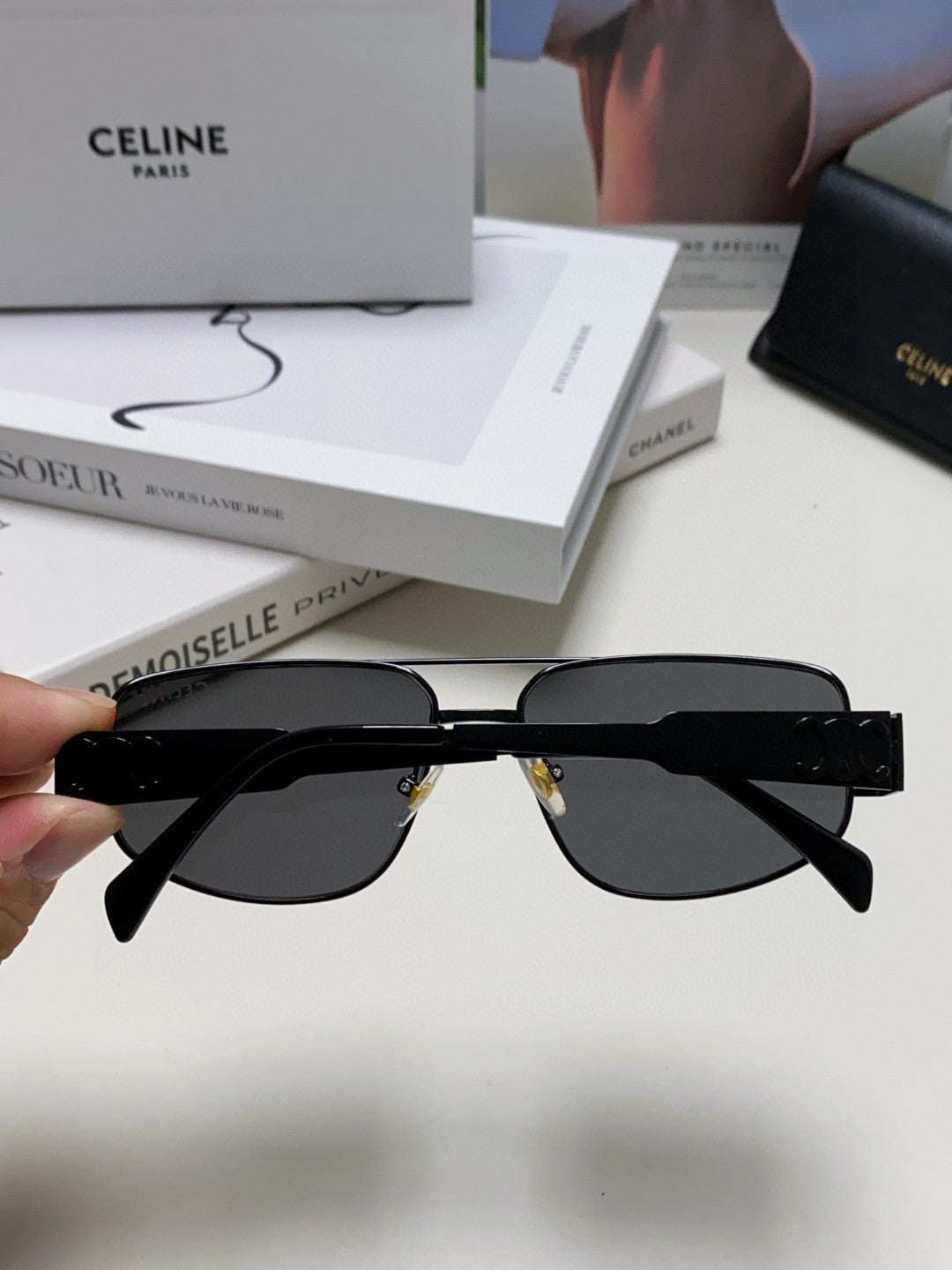 CELINE TRIOMPHE SUNGLASSES 512996 IN BLACK METAL