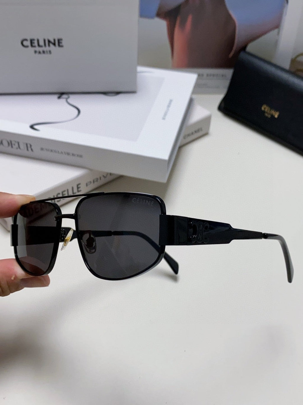 CELINE TRIOMPHE SUNGLASSES 512996 IN BLACK METAL