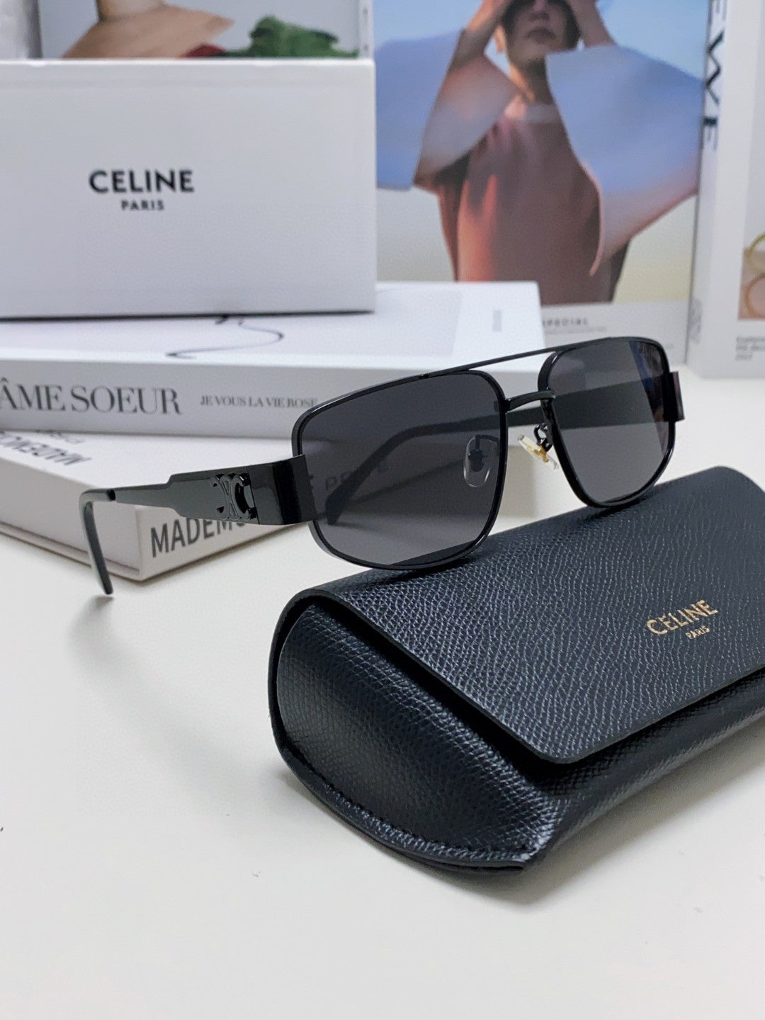 CELINE TRIOMPHE SUNGLASSES 512996 IN BLACK METAL