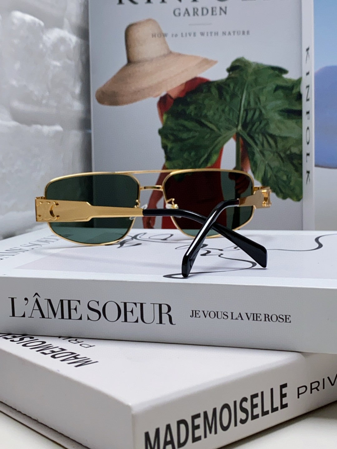 CELINE TRIOMPHE SUNGLASSES 512997 IN GOLD METAL BLUE LENSES