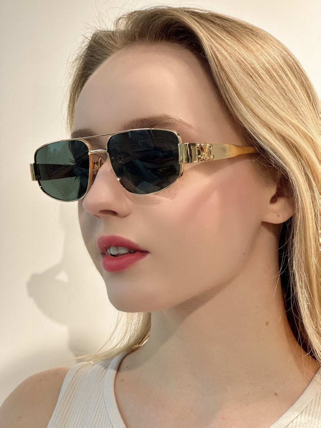 CELINE TRIOMPHE SUNGLASSES 512997 IN GOLD METAL BLUE LENSES