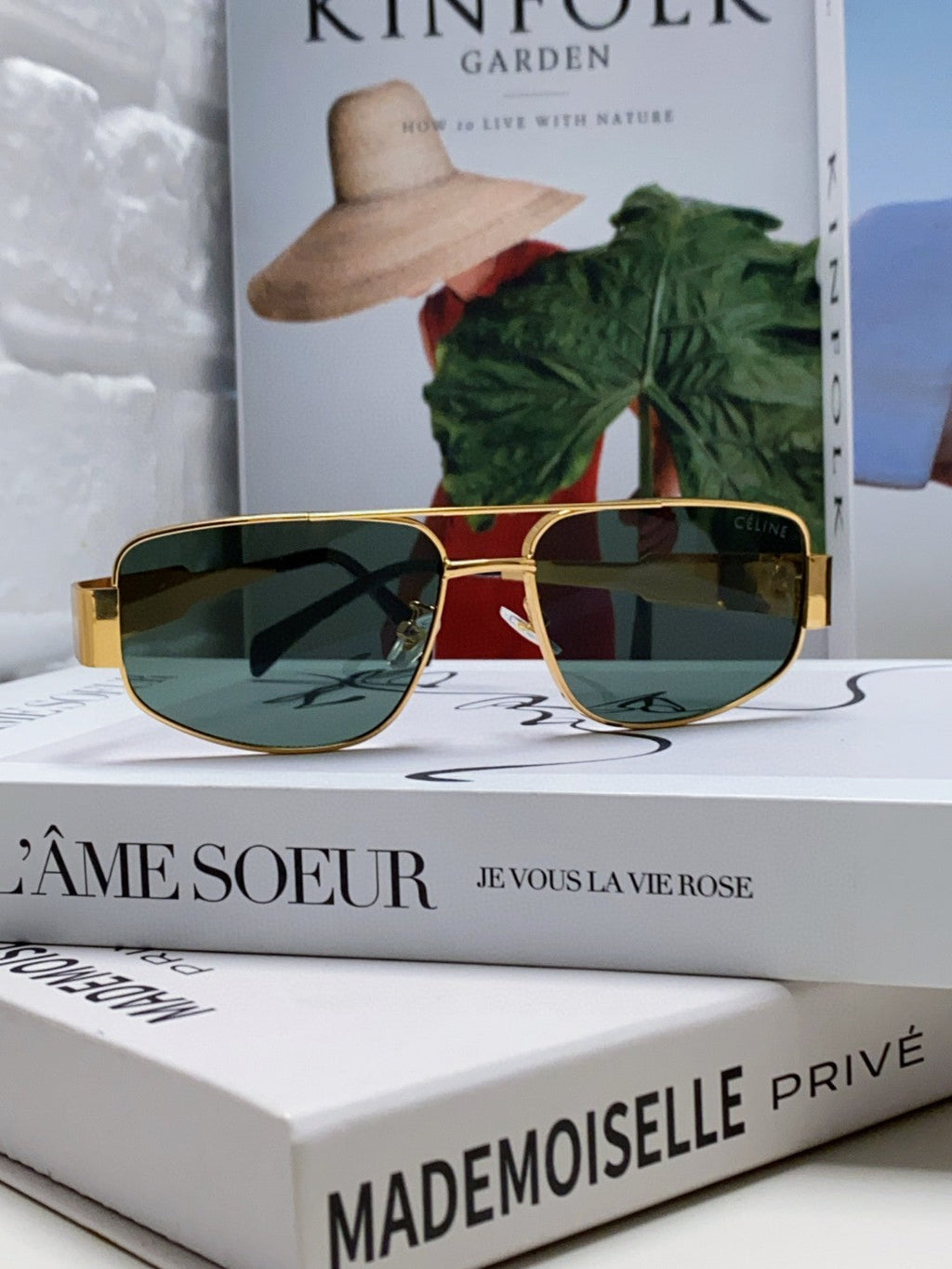 CELINE TRIOMPHE SUNGLASSES 512997 IN GOLD METAL BLUE LENSES