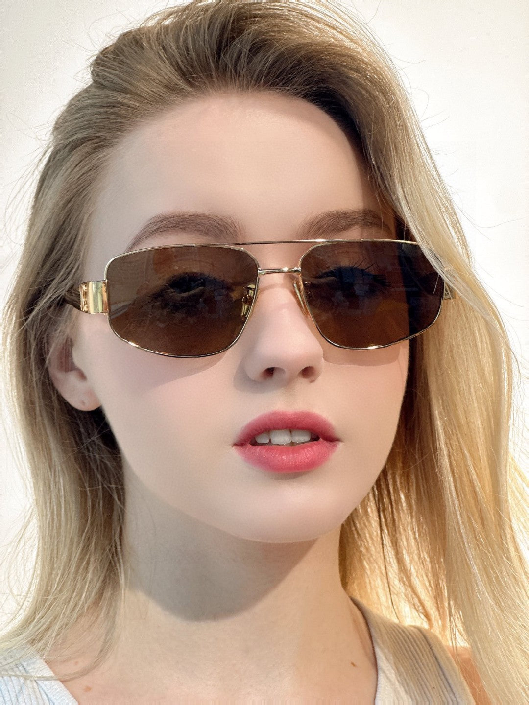 CELINE TRIOMPHE SUNGLASSES 512998 IN GOLD METAL BROWN LENSES