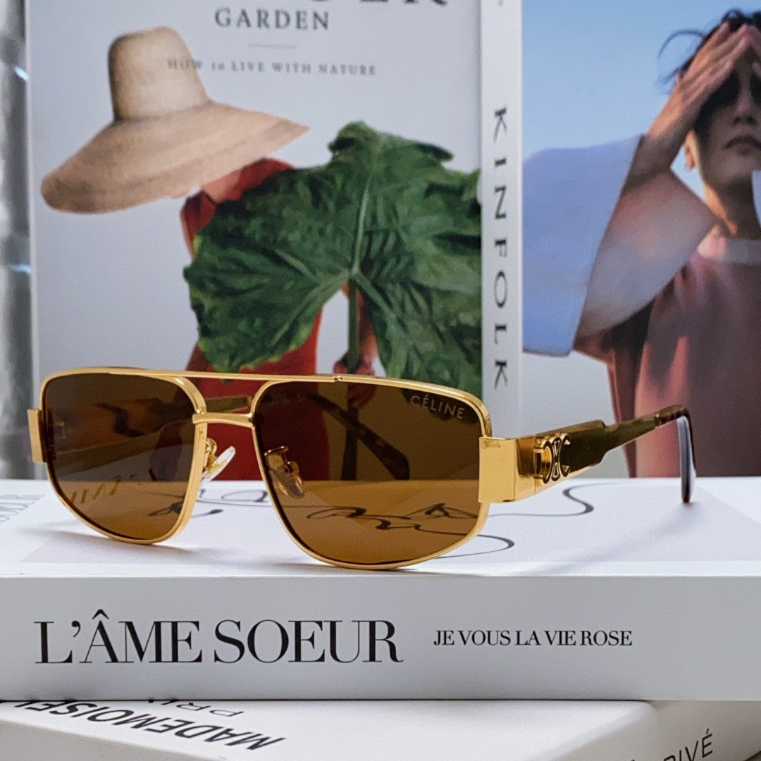CELINE TRIOMPHE SUNGLASSES 512998 IN GOLD METAL BROWN LENSES