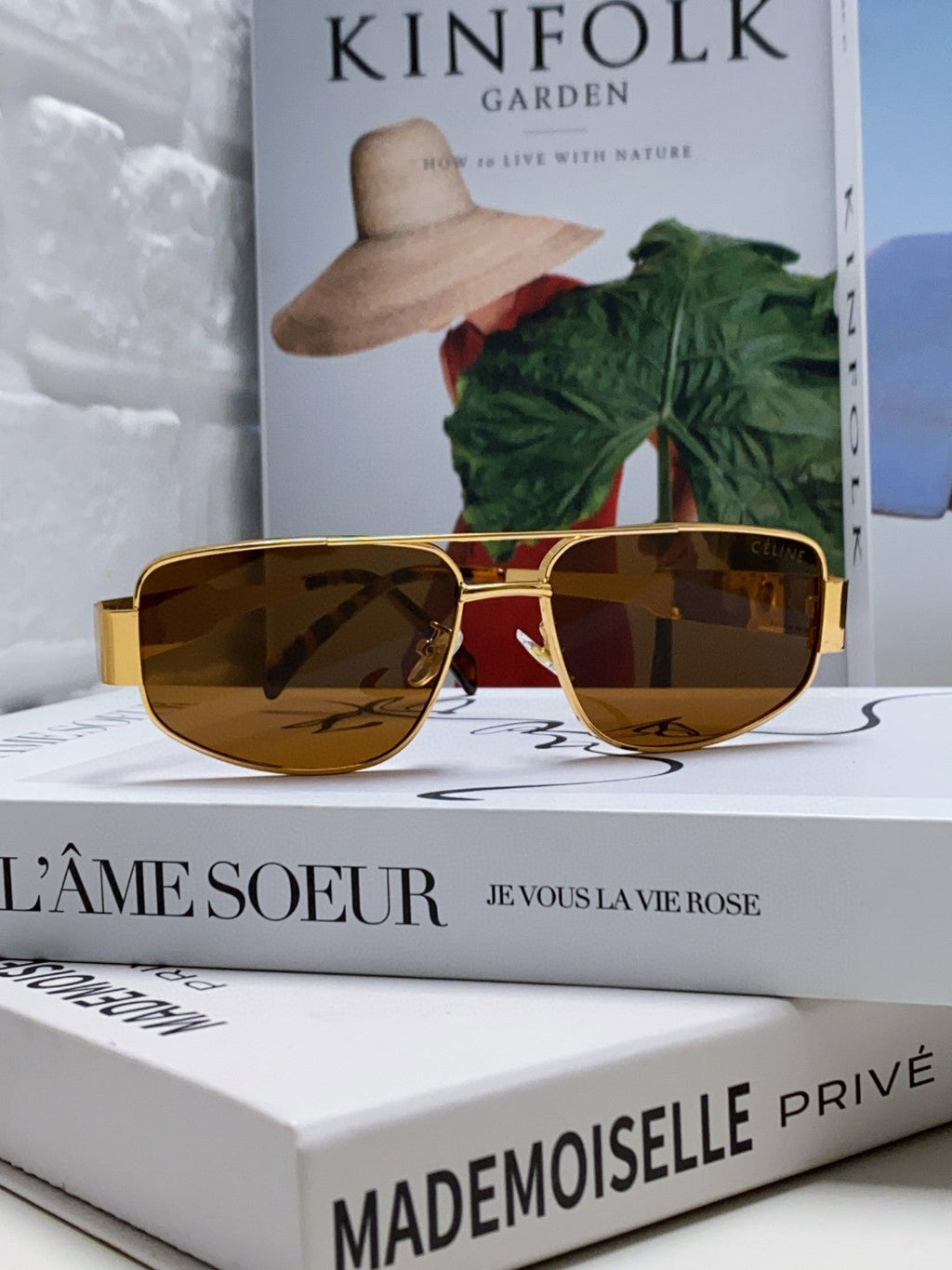 CELINE TRIOMPHE SUNGLASSES 512998 IN GOLD METAL BROWN LENSES