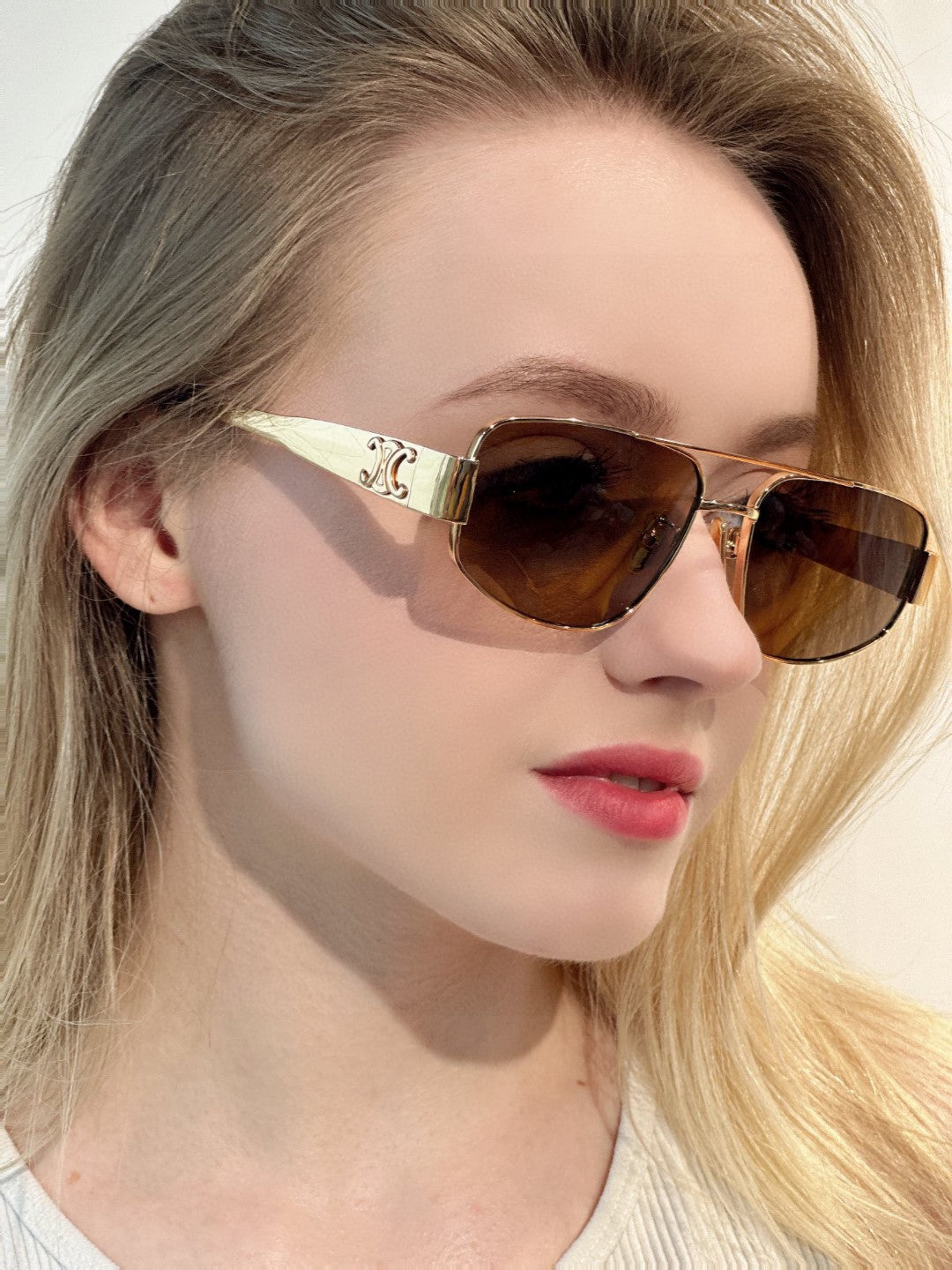CELINE TRIOMPHE SUNGLASSES 512998 IN GOLD METAL BROWN LENSES