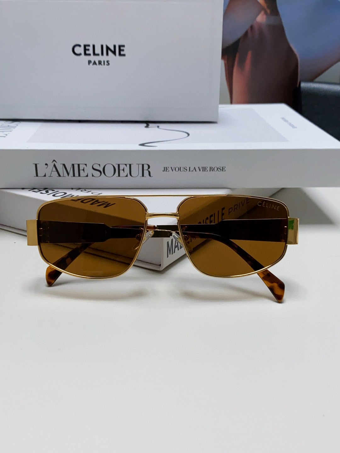 CELINE TRIOMPHE SUNGLASSES 512998 IN GOLD METAL BROWN LENSES