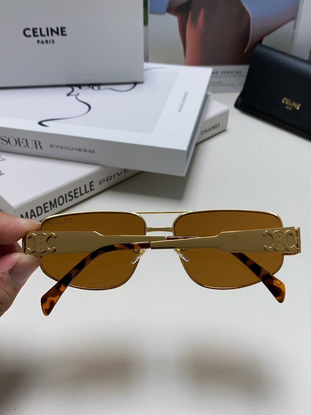 CELINE TRIOMPHE SUNGLASSES 512998 IN GOLD METAL BROWN LENSES