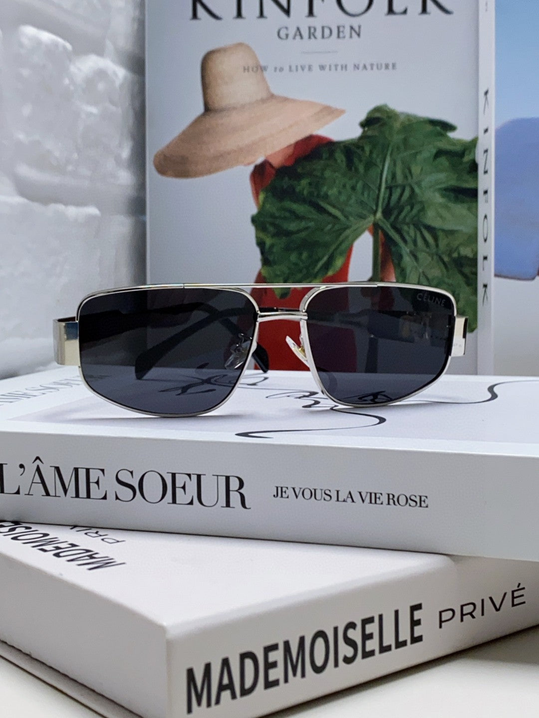 CELINE TRIOMPHE SUNGLASSES 512999 IN SILVER METAL BLACK LENSES