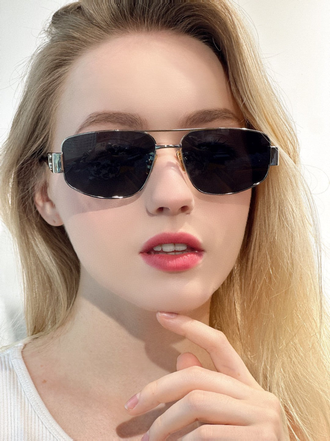 CELINE TRIOMPHE SUNGLASSES 512999 IN SILVER METAL BLACK LENSES