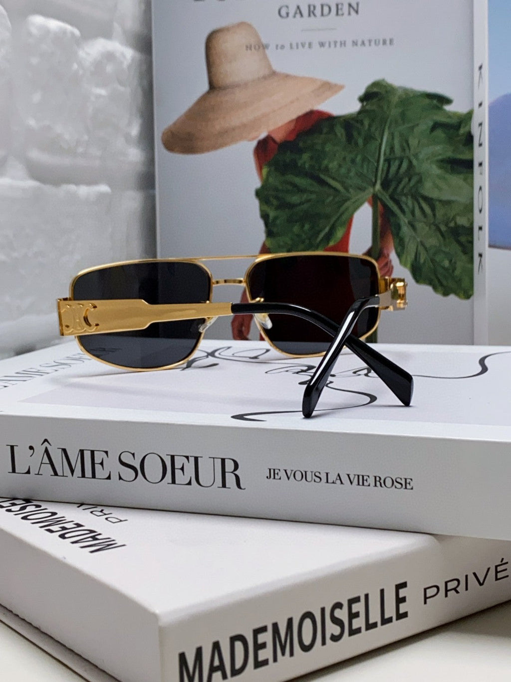 CELINE TRIOMPHE SUNGLASSES 513000 IN GOLD METAL BLACK LENSES