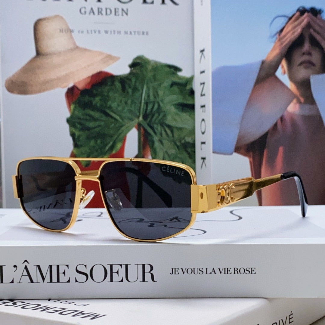 CELINE TRIOMPHE SUNGLASSES 513000 IN GOLD METAL BLACK LENSES