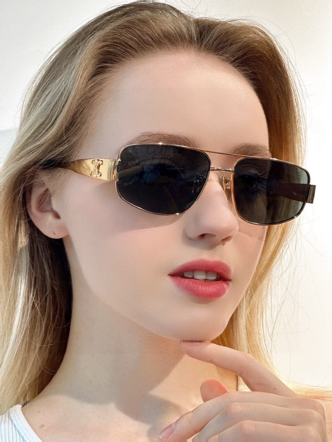 CELINE TRIOMPHE SUNGLASSES 513000 IN GOLD METAL BLACK LENSES
