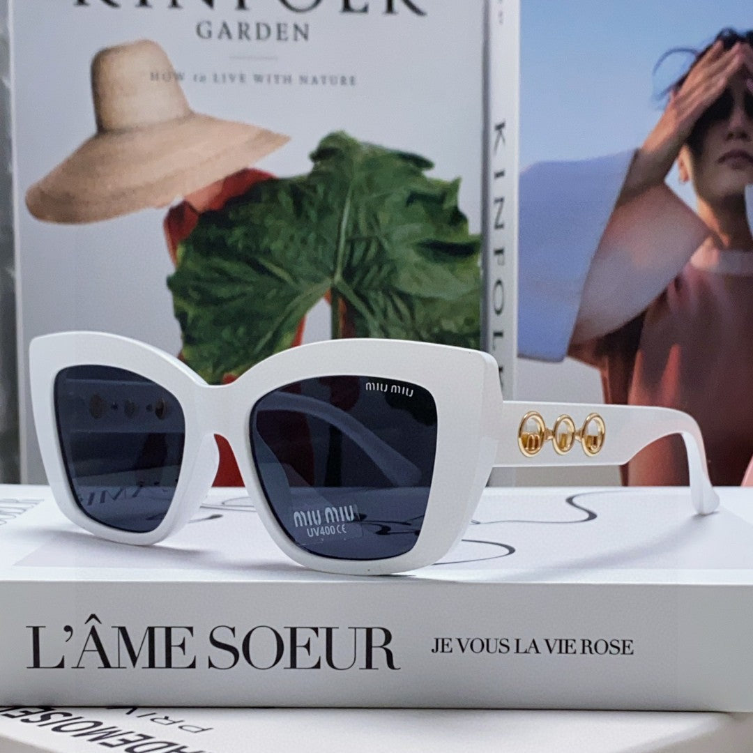 MIU MIU LOGO CAT EYE SUNGLASSES 513004 IN WHITE ACETATE