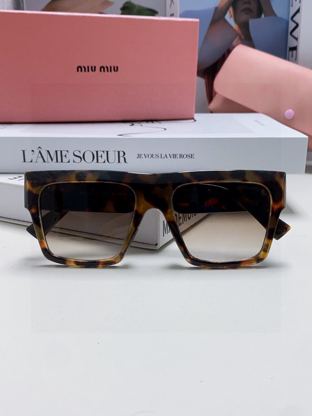 MIU MIU RUNWAY SQUARE SUNGLASSES 513009 IN HAVANA ACETATE
