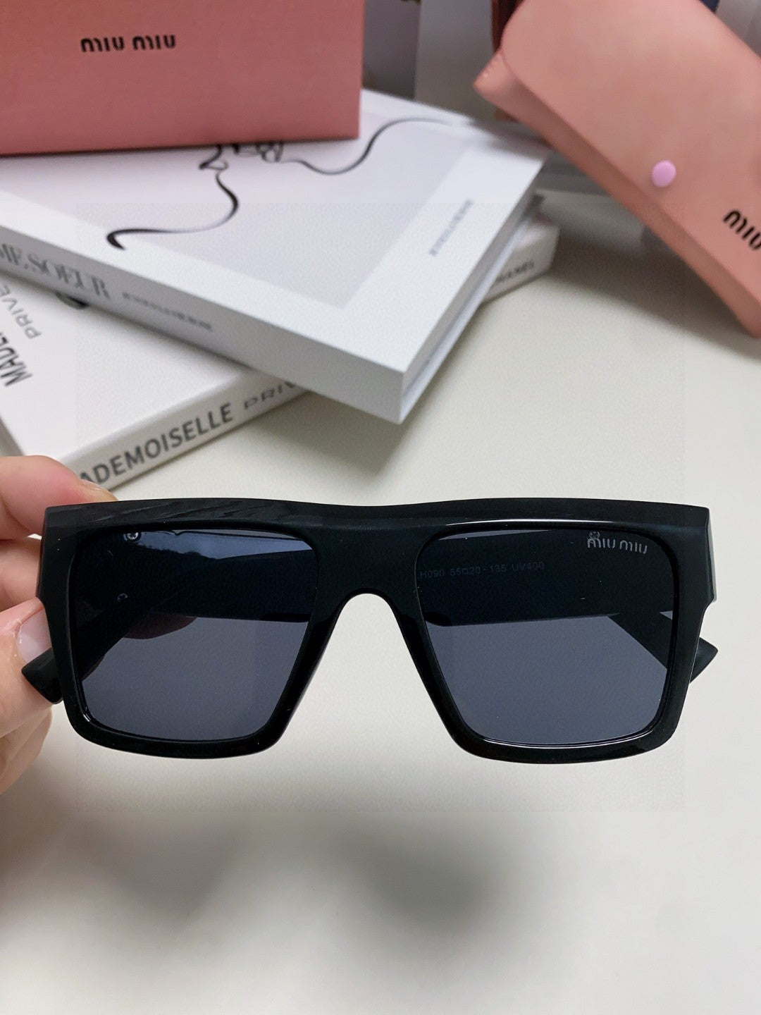 MIU MIU RUNWAY SQUARE SUNGLASSES 513010 IN BLACK ACETATE
