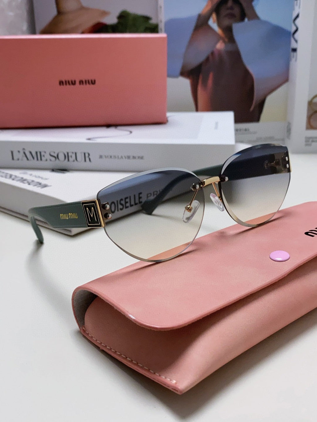 MIU MIU LOGO SUNGLASSES 513012 IN BLUE ACETATE