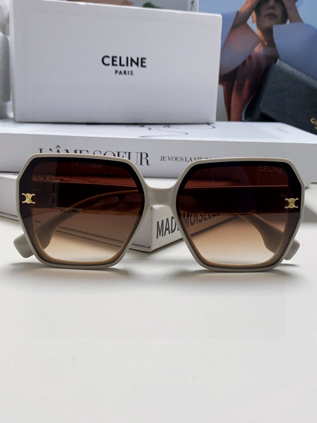 CELINE TRIOMPHE SUNGLASSES 552770 IN LIGHT GREY ACETATE