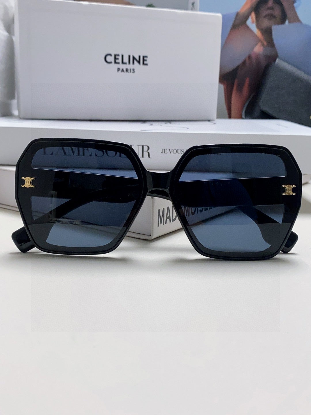 CELINE TRIOMPHE SUNGLASSES 552772 IN BLACK ACETATE