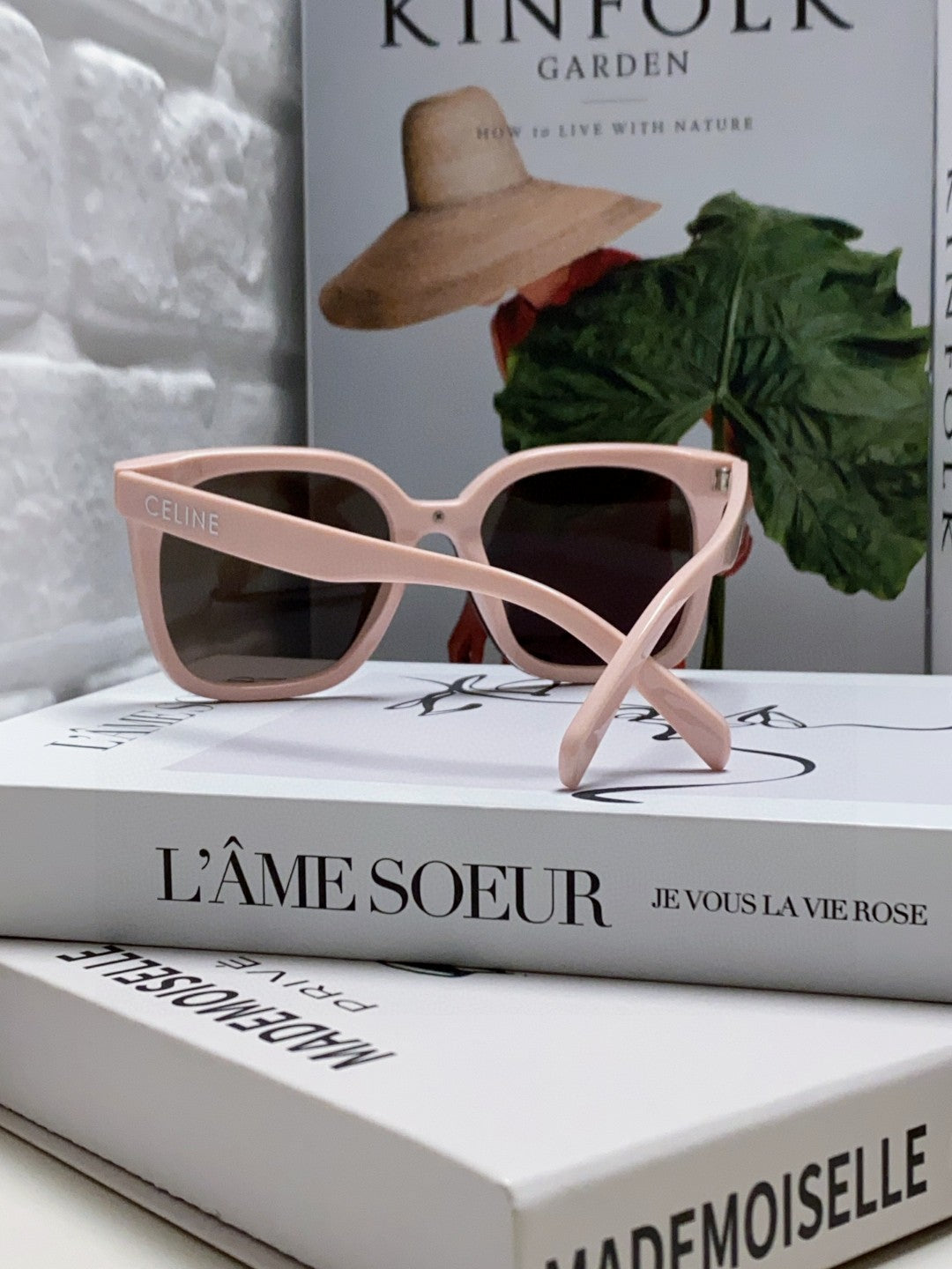 CELINE TRIOMPHE SUNGLASSES 552774 IN BABY PINK ACETATE TEXT LOGO