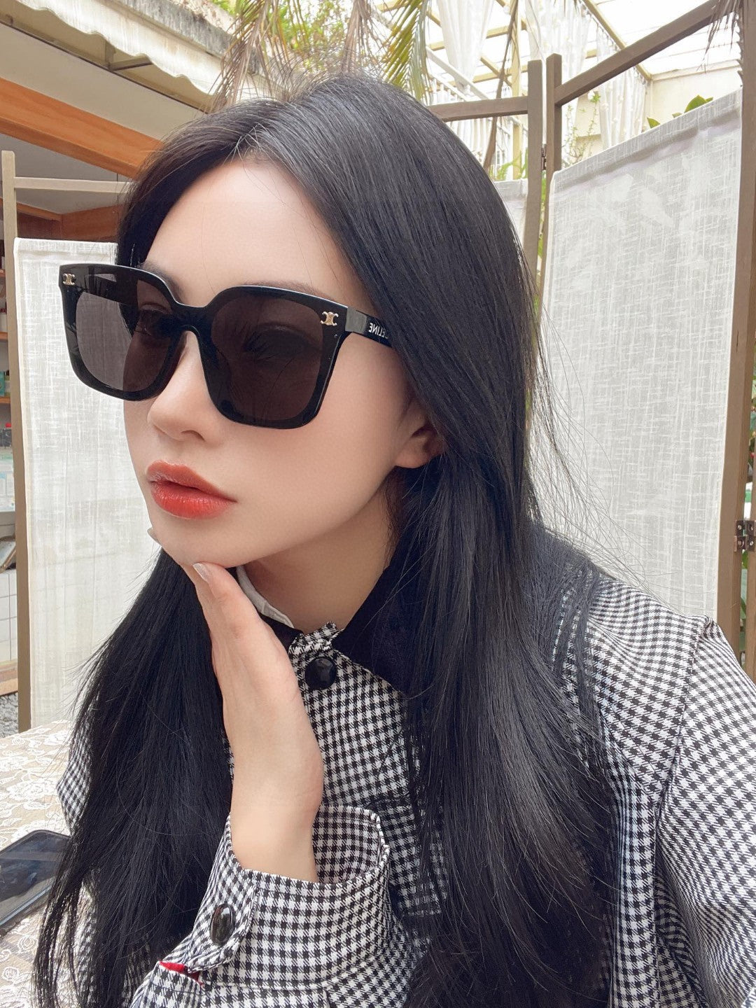 CELINE TRIOMPHE SUNGLASSES 552776 IN BLACK ACETATE TEXT LOGO