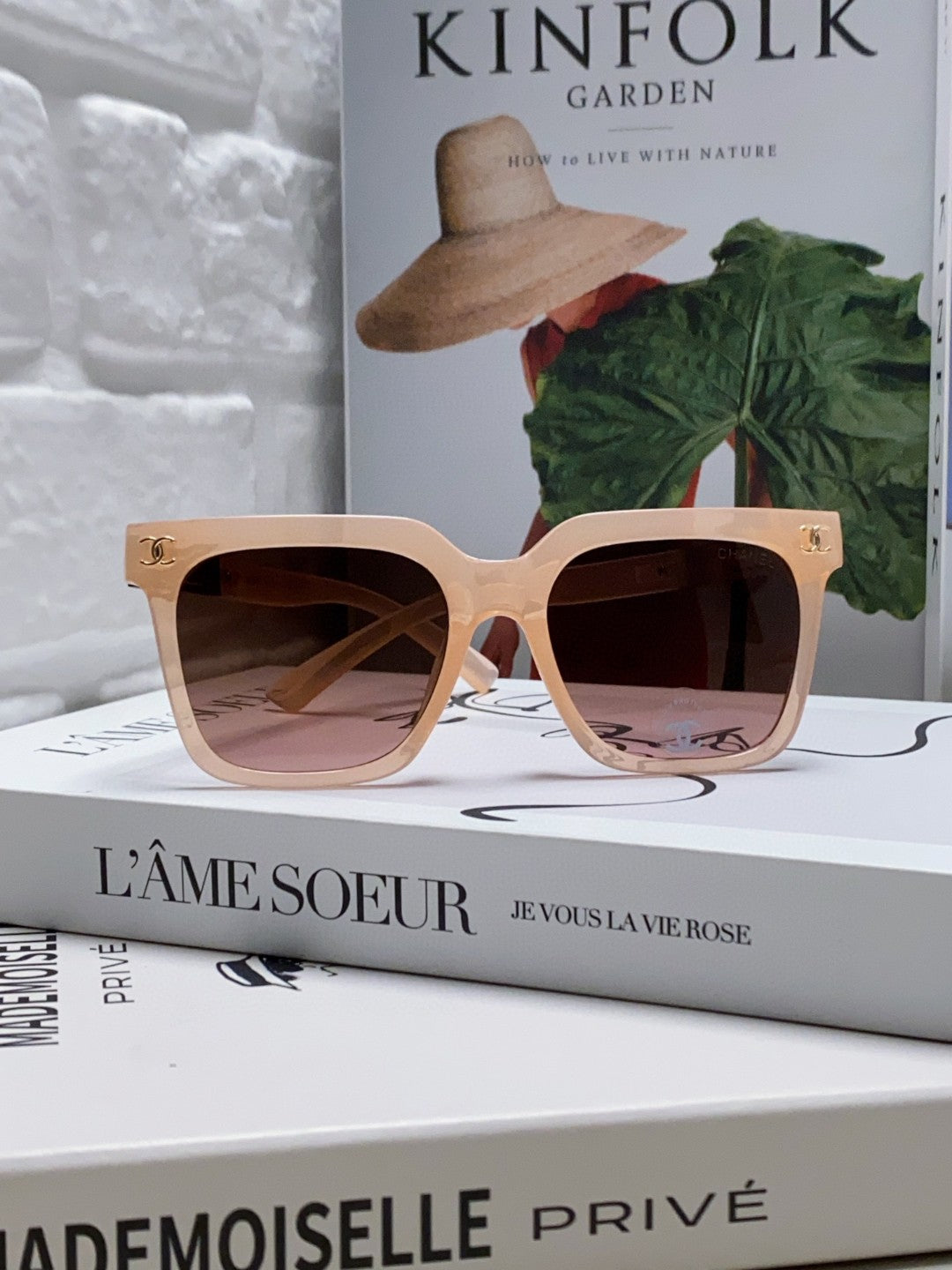 CHANEL SQUARE SUNGLASSES 632877 IN PINK CLEAR ACETATE