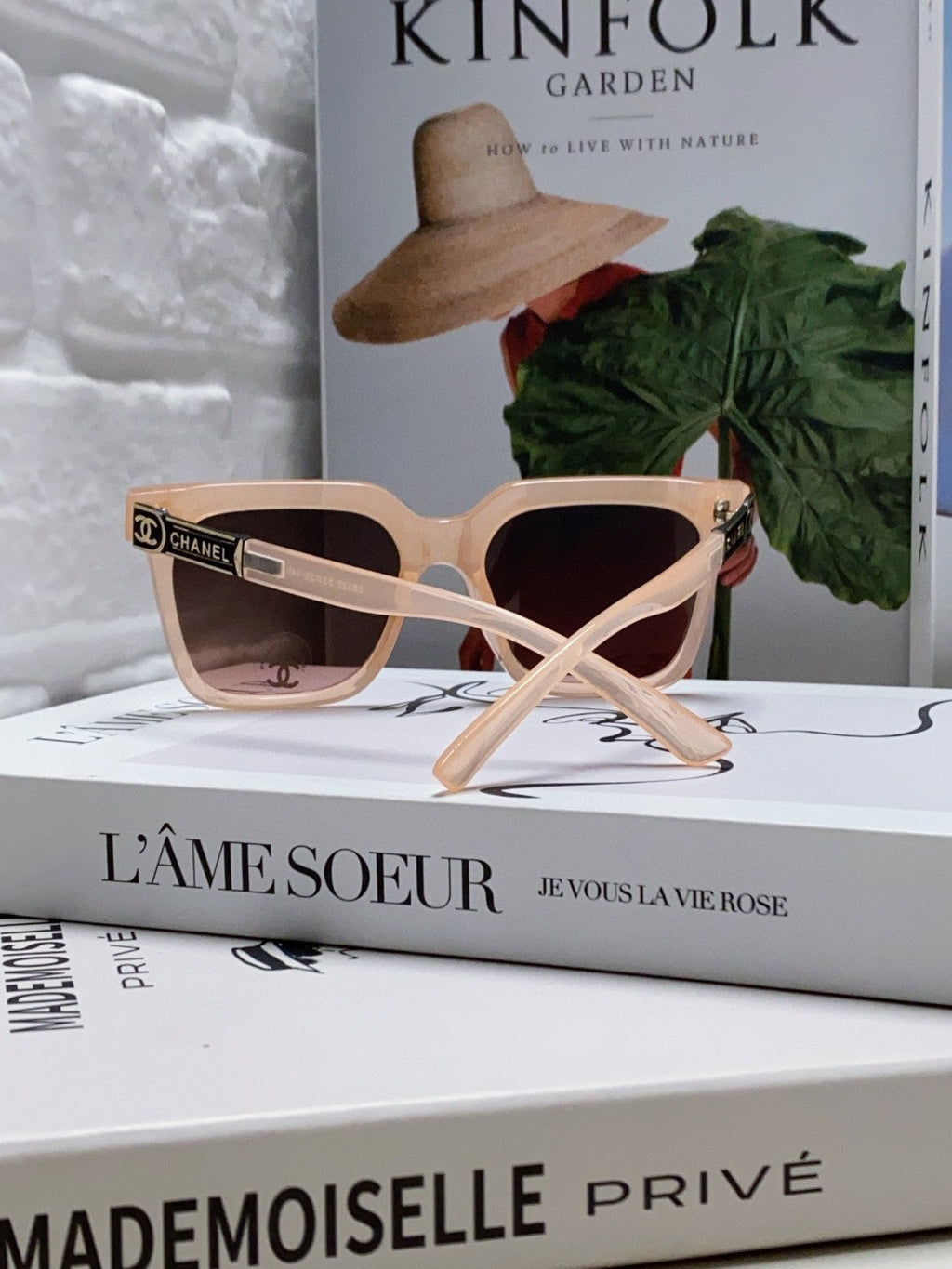 CHANEL SQUARE SUNGLASSES 632877 IN PINK CLEAR ACETATE