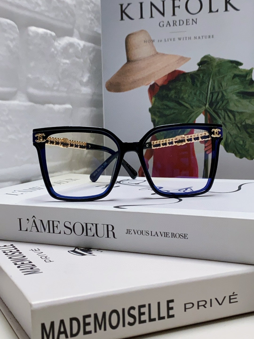 CHANEL SQUARE SUNGLASSES 632882 IN BLACK ACETATE CLEAR LENSES