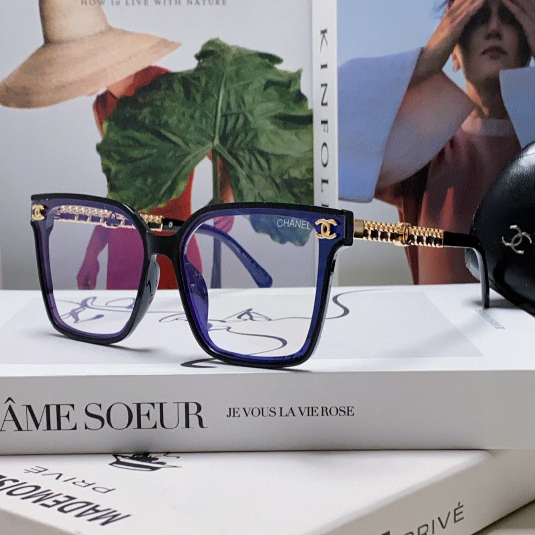 CHANEL SQUARE SUNGLASSES 632882 IN BLACK ACETATE CLEAR LENSES