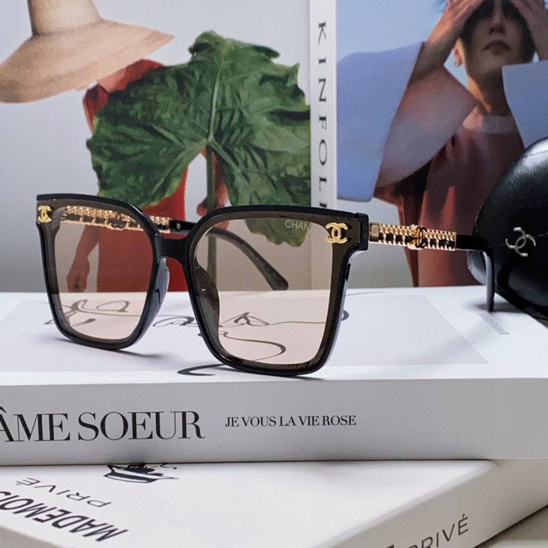 CHANEL SQUARE SUNGLASSES 632883 IN BLACK ACETATE LIGHT BROWN LENSES