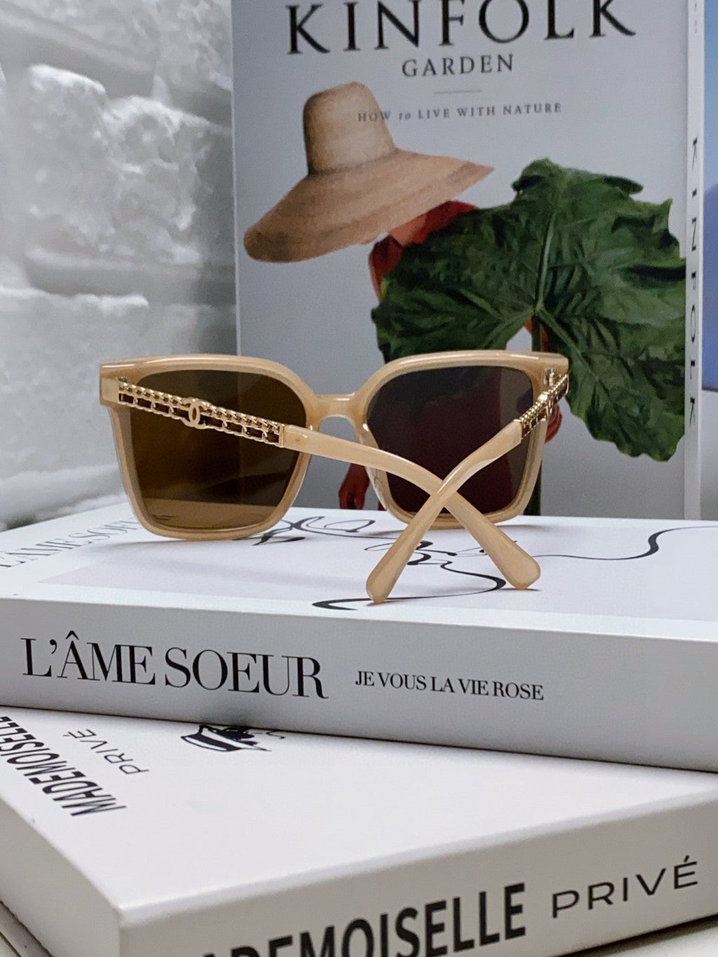 CHANEL SQUARE SUNGLASSES 632884 IN BEIGE CLEAR ACETATE