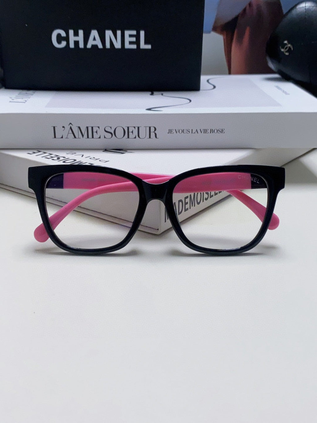 CHANEL SQUARE SUNGLASSES 632888 IN BLACK AND PINK ACETATE