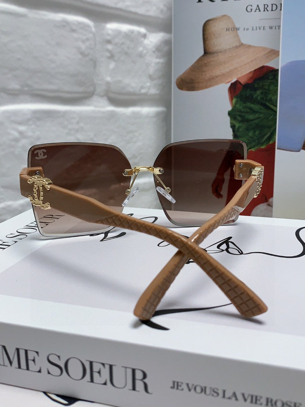 CHANEL SQUARE SUNGLASSES 632892 IN BEIGE ACETATE BROWN SMOKE LENSES