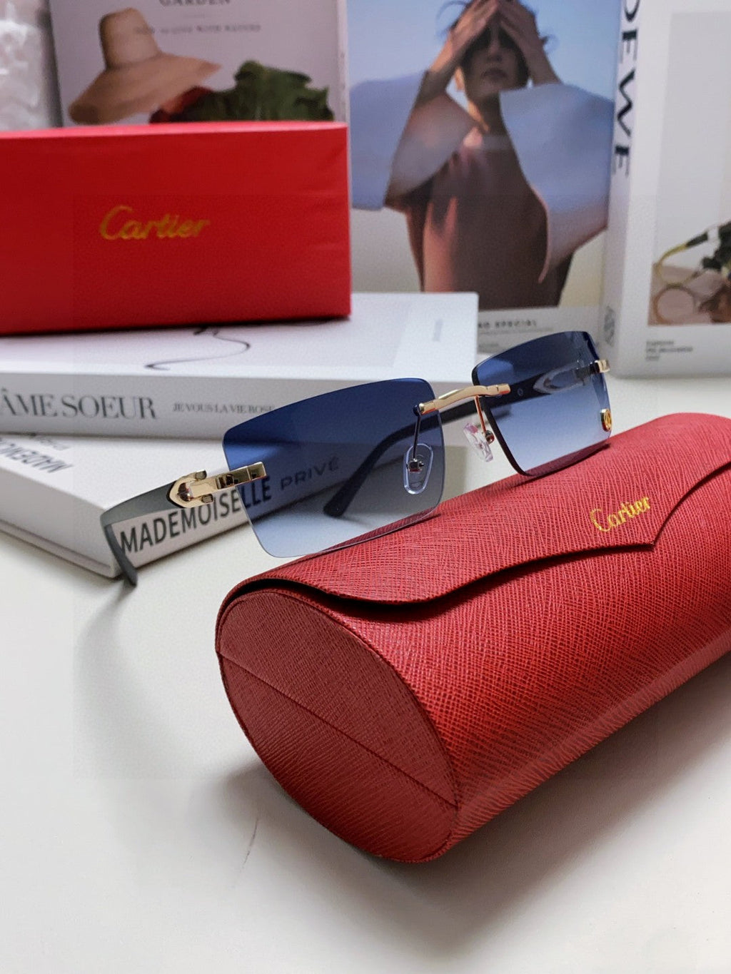 CARTIER RECTANGULAR FRAME SUNGLASSES 555890 IN METAL AND ACETATE