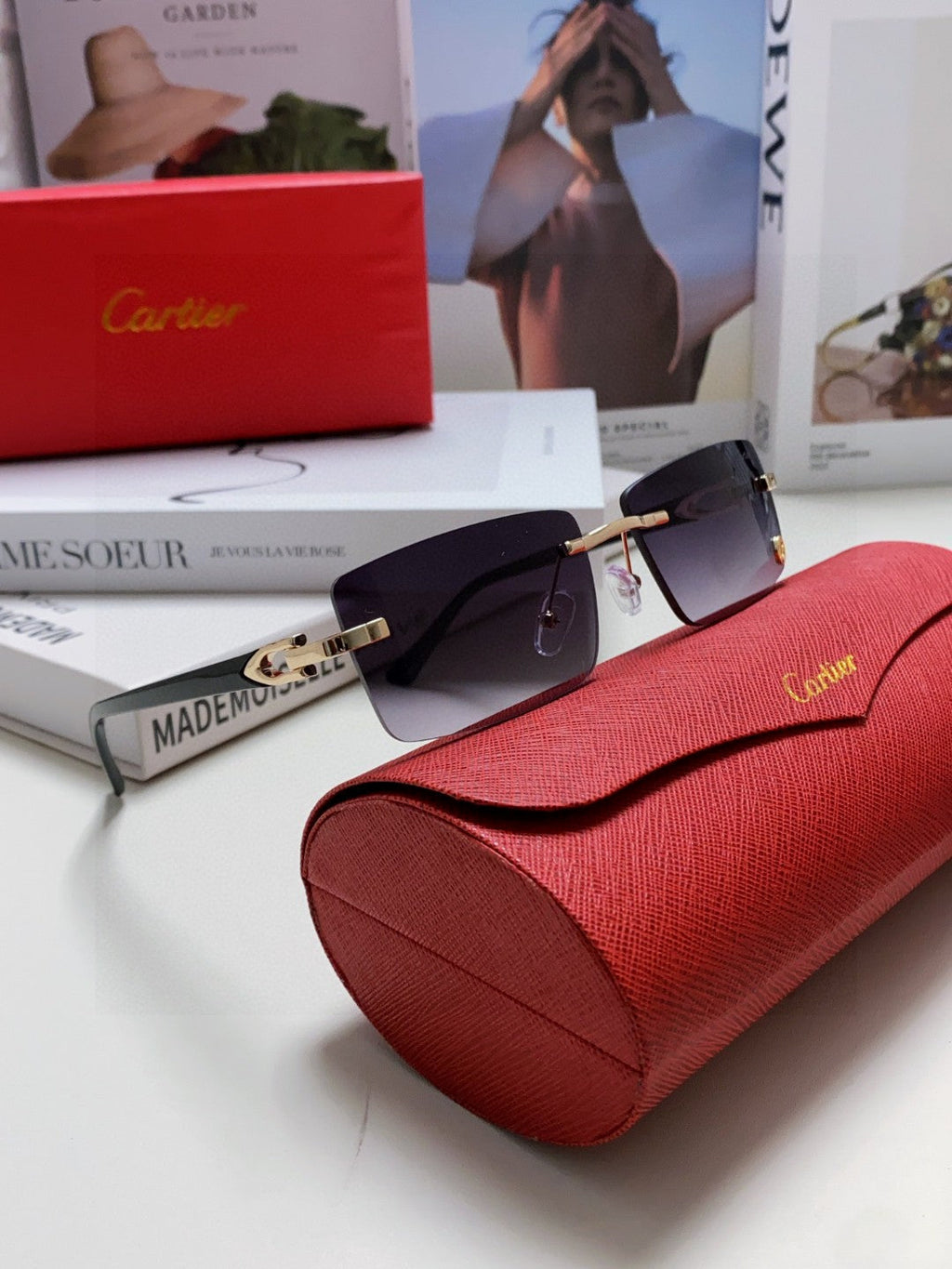 CARTIER RECTANGULAR FRAME SUNGLASSES 555890 IN METAL AND ACETATE