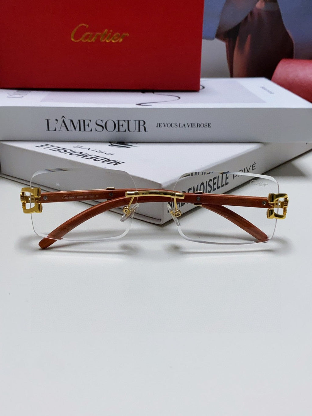 CARTIER PANTHÈRE RECTANGULAR FRAME SUNGLASSES 555891 IN METAL AND WOODEN
