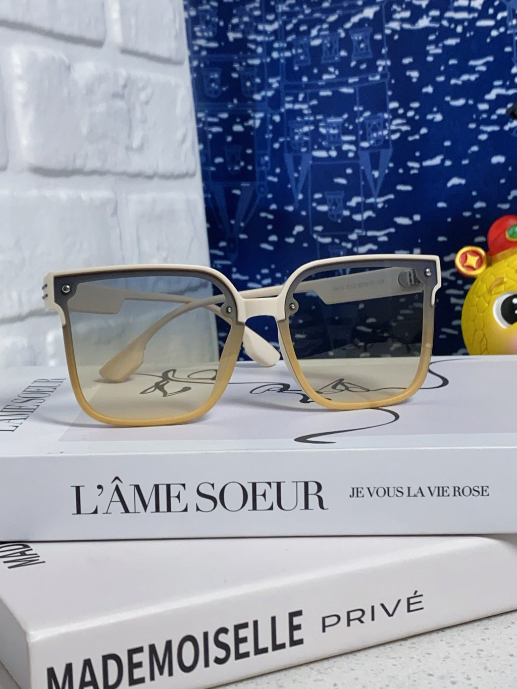 DIOR MONTAIGNE SUNGLASSES 560858 IN IVORY ACETATE GREY YELLOW SMOKE LENSES