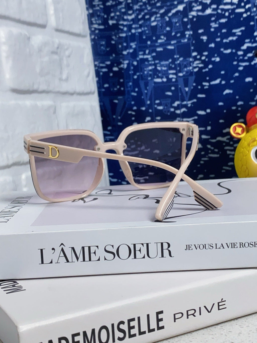 DIOR MONTAIGNE SUNGLASSES 560859 IN BEIGE ACETATE PINK SMOKE LENSES