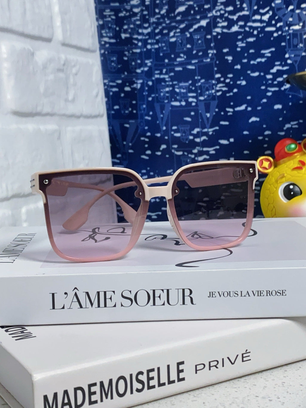 DIOR MONTAIGNE SUNGLASSES 560859 IN BEIGE ACETATE PINK SMOKE LENSES