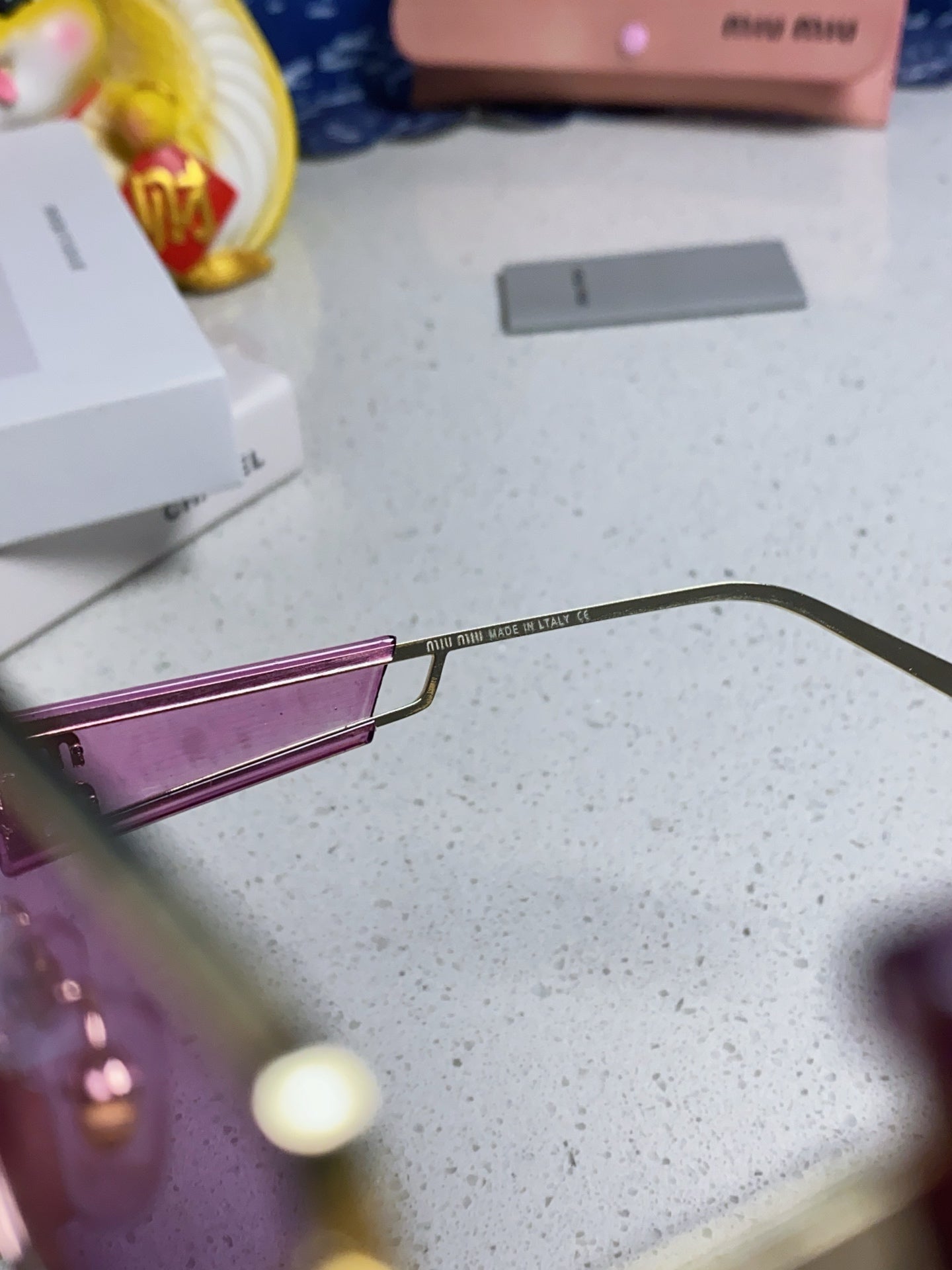 MIU MIU LOGO SUNGLASSES 560863 IN PURPLE CLEAR ACETATE GOLD METAL