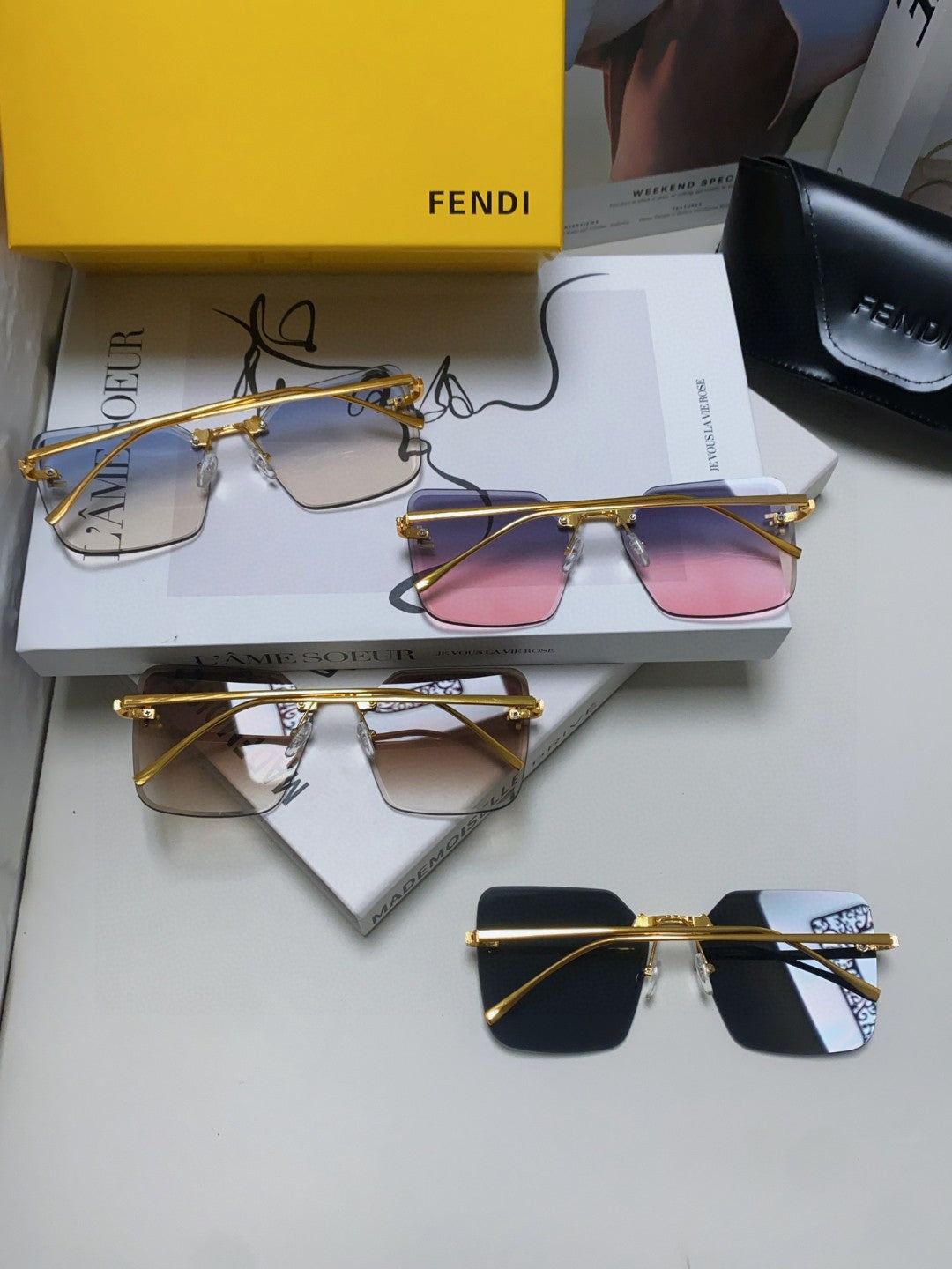 FENDI FIRST CRYSTAL SQUARE FRAME SUNGLASSES FE4082US IN METAL