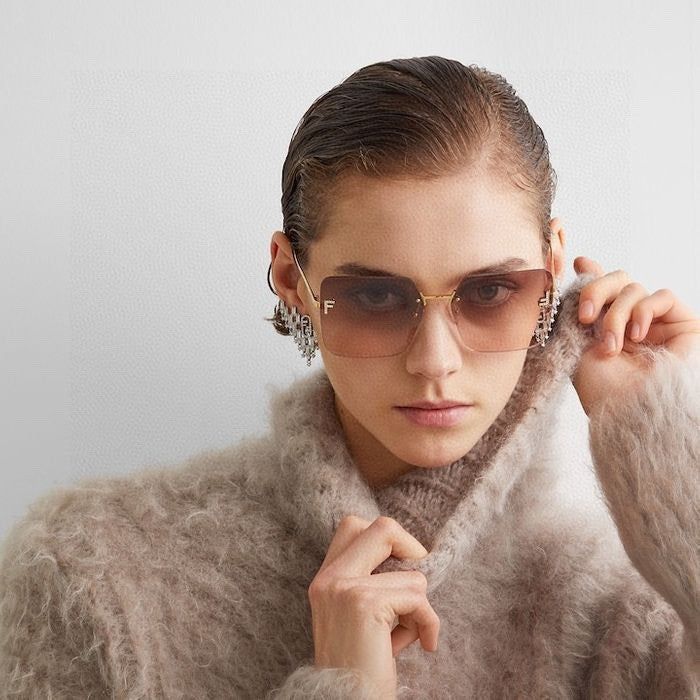 FENDI FIRST CRYSTAL SQUARE FRAME SUNGLASSES FE4082US IN METAL