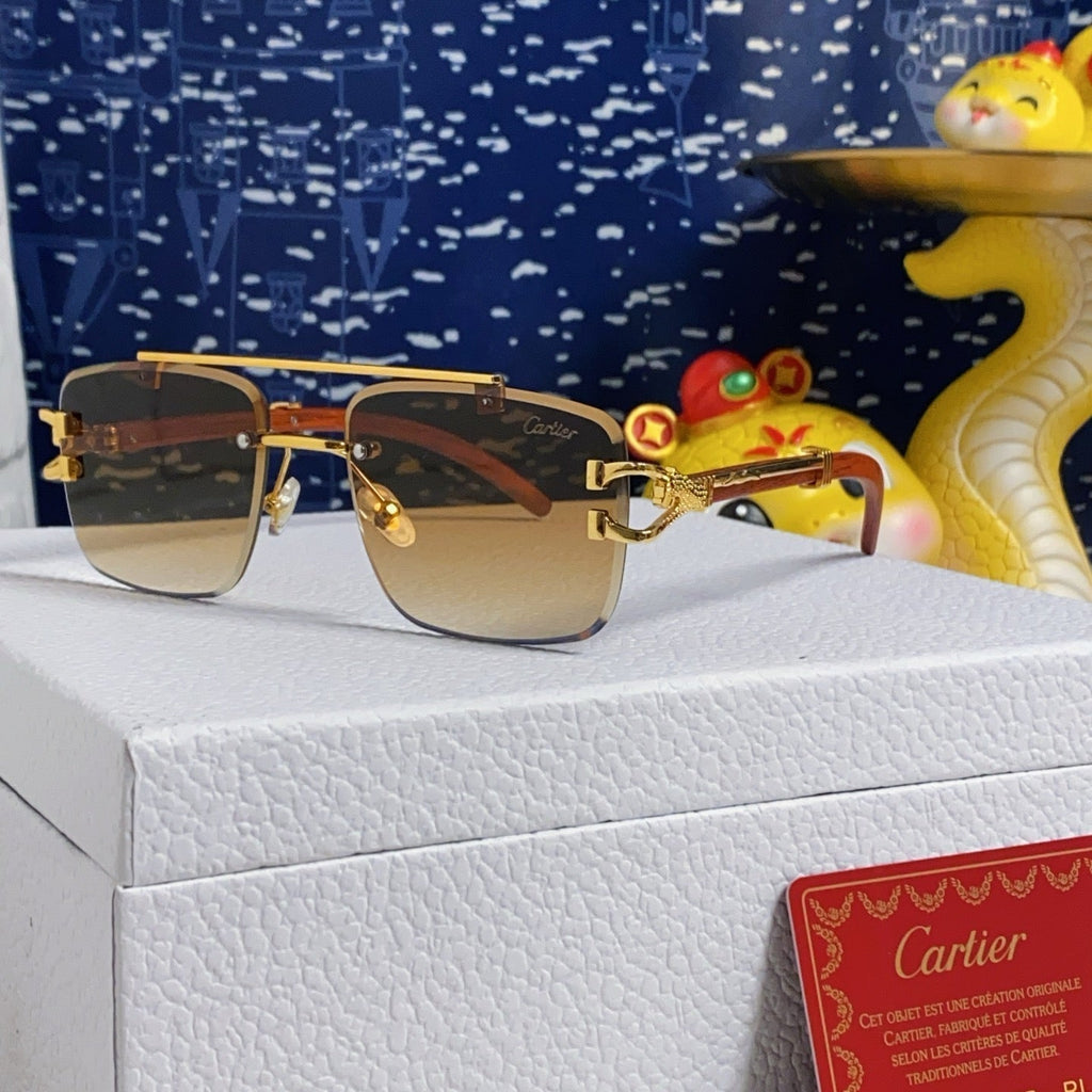 CARTIER SQUARE FRAME SUNGLASSES 522656 IN METAL AND WOODEN