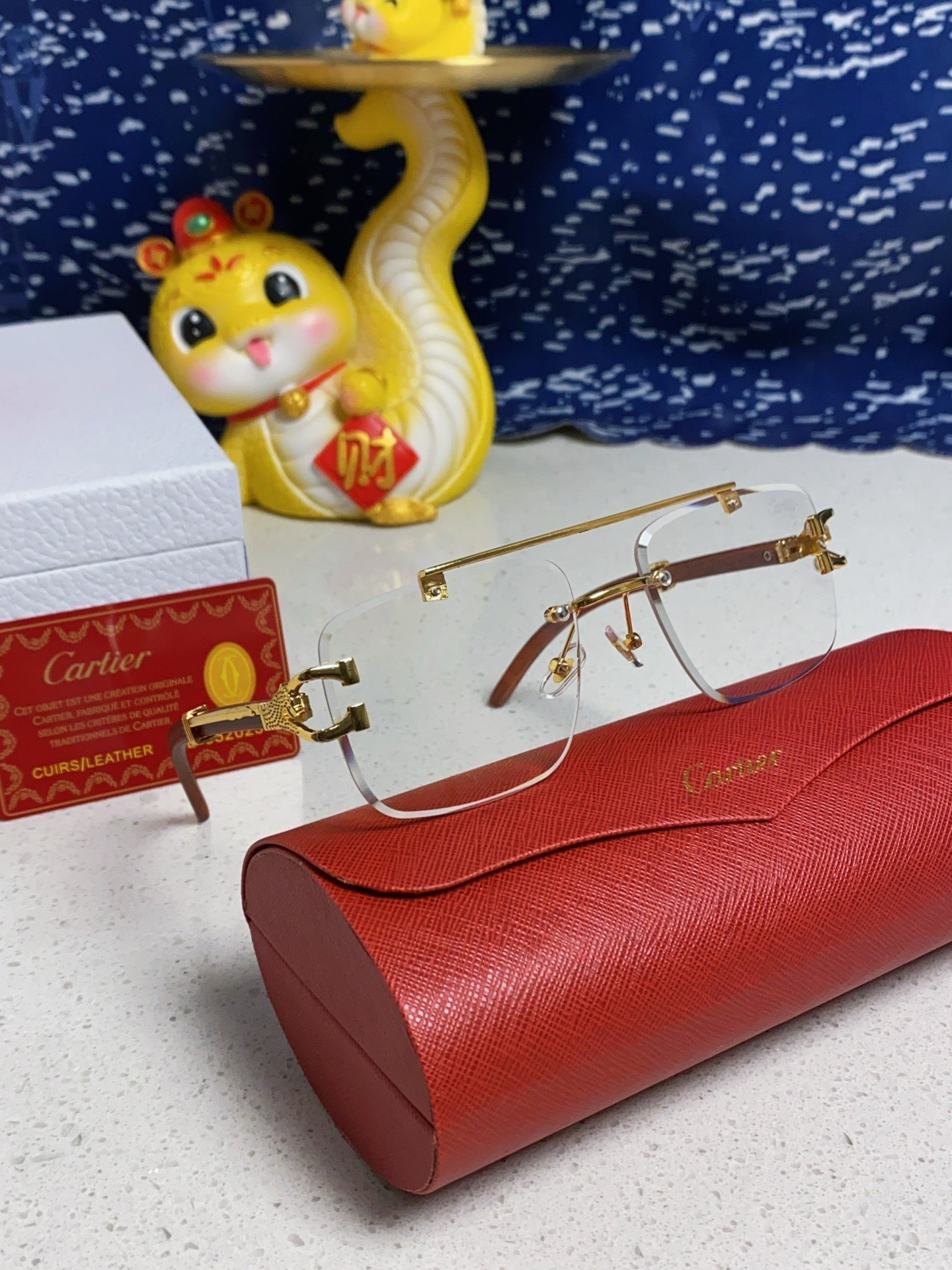 CARTIER SQUARE FRAME SUNGLASSES 522656 IN METAL AND WOODEN